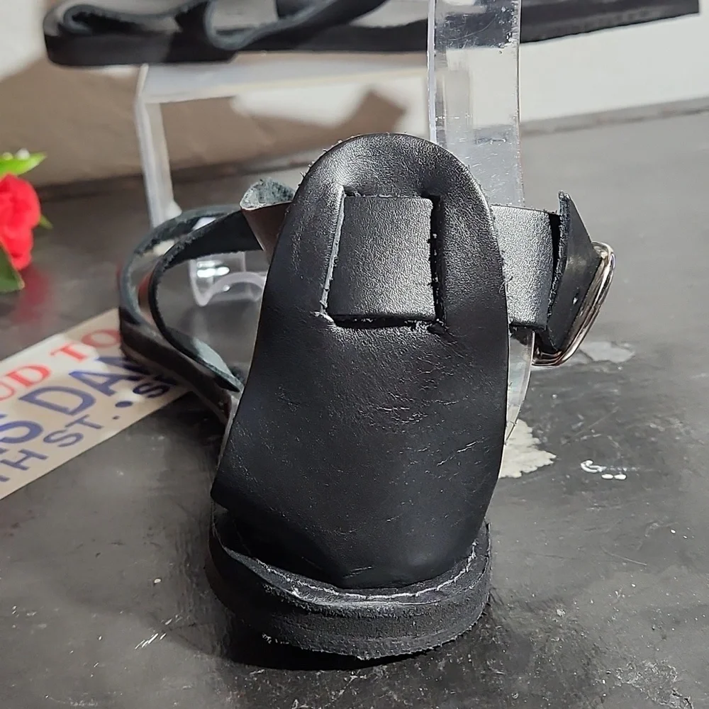 BRAVE SOLES The Jasmine Black Leather Upper Tire Soles Sandals 10